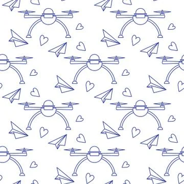 Pattern Birthday Drone, airplane Valentine's day Stock Illustration