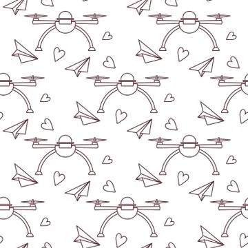 Pattern Birthday Drone, airplane Valentine's day Illustrazione stock
