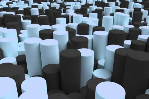 Pattern of black and blue cylinders of different length Stock Illustration