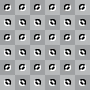 Pattern with black and white decorations in grey squares Stock Illustration