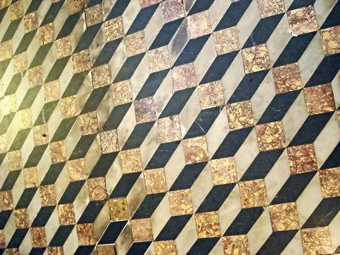 Pattern is black and white diamonds on the floor. marble tiles. Foto stock