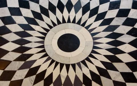 Pattern is black and white diamonds on the floor. marble tiles. Foto stock