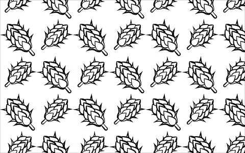 A pattern of black and white hops on a white background. Beer ingredients. Br Stock Illustration
