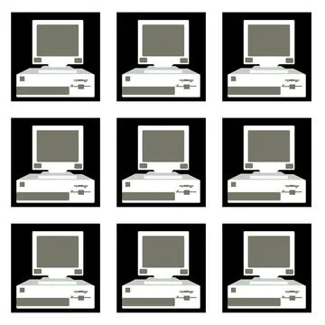 Pattern of black and white, old, vintage, retro, hipster computers in black s Stockillustratie