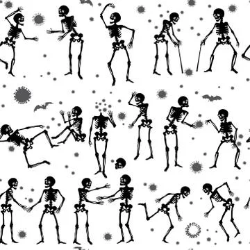 Pattern, black and white, silhouette, skeleton, virus Stock Illustration