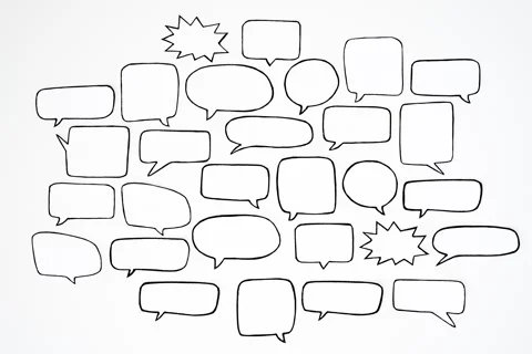 Pattern of black and white speech bubbles on a white background Stock Footage 335121452