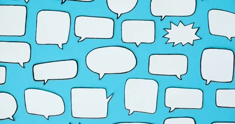 Pattern of black and white speech bubbles on a blue background Stock Footage 335121468