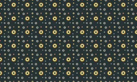 Pattern of black and yellow eye-shaped symbols on dark background Stock Illustration