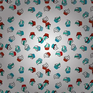 Pattern on black, blue and white. Seamless of Variety Muffins, Poppy seed, Choco Stock Illustration