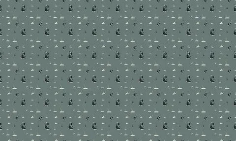 Pattern of black cats with white eyes on green background 库存插图