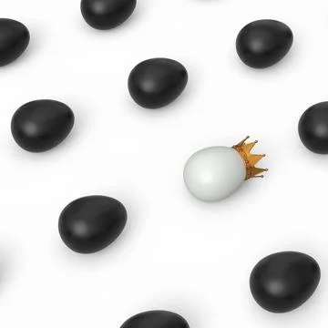 Pattern from black chicken eggs and unique white egg in gold royal king crown Stock Illustration