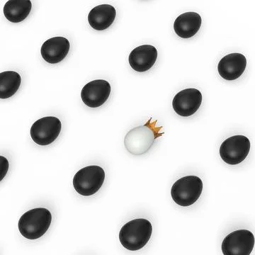 Pattern from black chicken eggs and unique white egg in gold royal king crown Illustrazione stock
