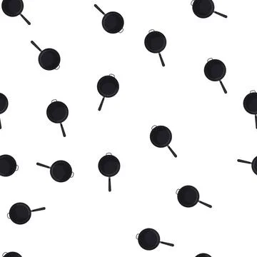 Pattern black frying pan kitchen cartoon vector Stock Illustration