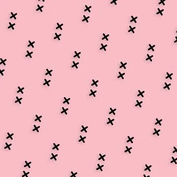 Pattern of black geometric shapes in retro, memphis 80s 90s style. Crosses Stock Illustration