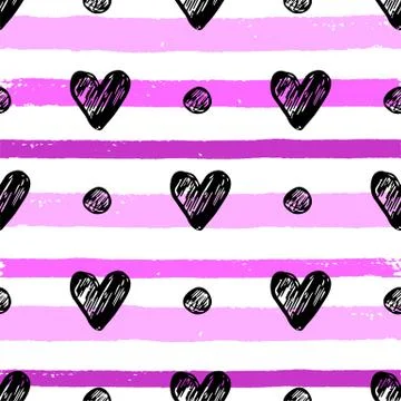 Pattern with black hearts and pink lines. Stock Illustration