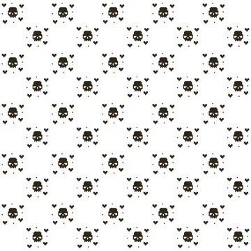 Pattern of black human skull with abstract hearts Stock Illustration