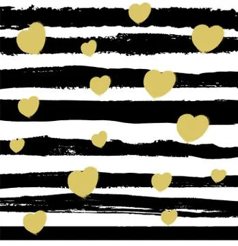 Pattern with black lines and beige hearts on white background. Stock Illustration