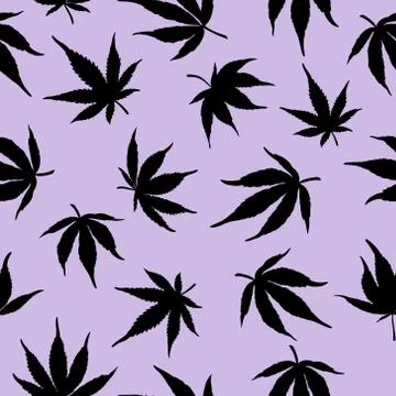 Pattern of black marijuana on a violet background Stock Illustration