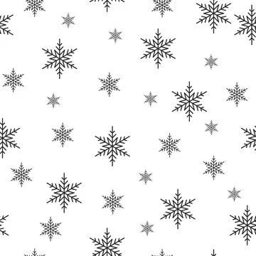 Pattern with black snowflakes on a white background, repeating pattern. Stock Illustration