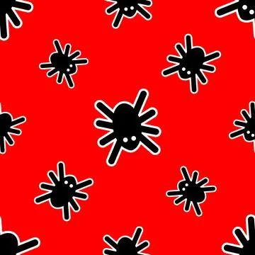 Pattern of black spiders on a red background Stock Illustration