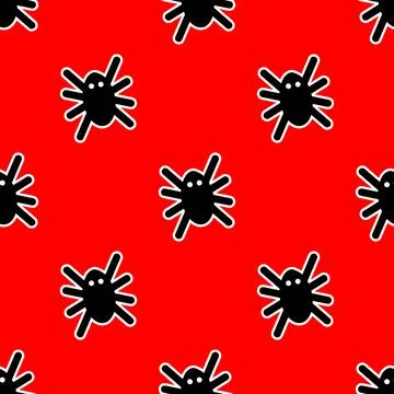 Pattern of black spiders on a red background Illustrazione stock