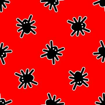 Pattern of black spiders on a red background Stock Illustration