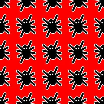 Pattern of black spiders on a red background Illustrazione stock