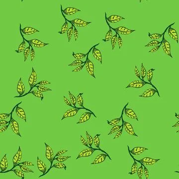 Pattern black tea leaf sketch hand drawn Stock Illustration