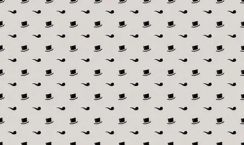 Pattern of black top hats and smoking pipes on white background Stock Illustration