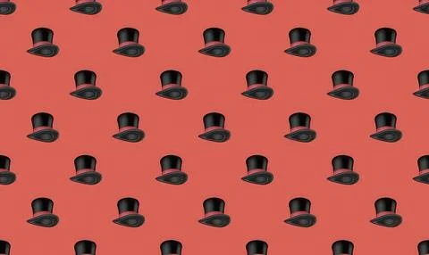 Pattern of black top hats on pink background Stock Illustration