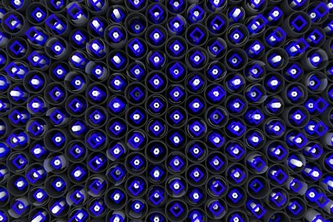 Pattern of black tubes, hexagons, square elements and glass surfaces Stock Illustration