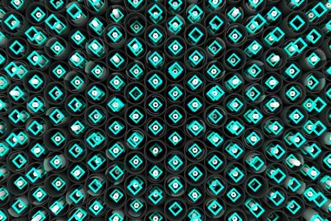 Pattern of black tubes, hexagons, square elements and glass surfaces Stockillustratie
