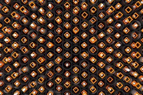 Pattern of black tubes, hexagons, square elements and glass surfaces Stockillustratie