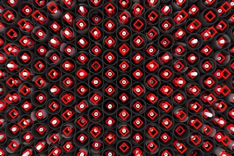 Pattern of black tubes, hexagons, square elements and glass surfaces Stock Illustration