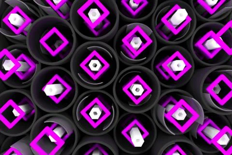 Pattern of black tubes, hexagons, square elements and glass surfaces 스톡 일러스트