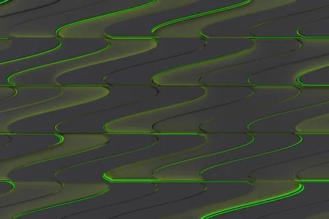 Pattern of black twisted extruded shapes with green glowing lines Stock Illustration