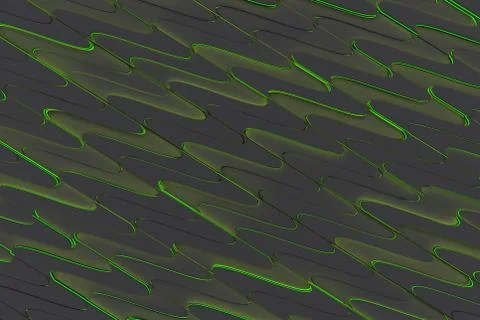 Pattern of black twisted extruded shapes with green glowing lines Stock Illustration