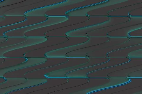 Pattern of black twisted extruded shapes with blue glowing lines Stock Illustration