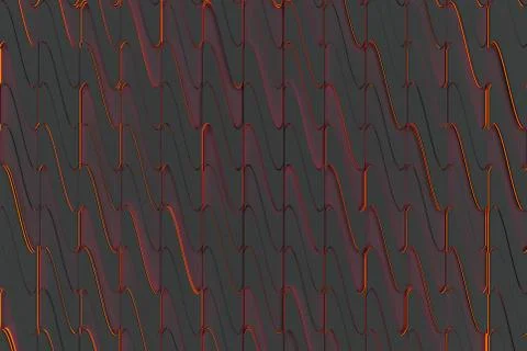 Pattern of black twisted extruded shapes with orange glowing lines Stock Illustration