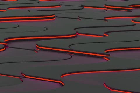 Pattern of black twisted extruded shapes with red glowing lines 스톡 일러스트