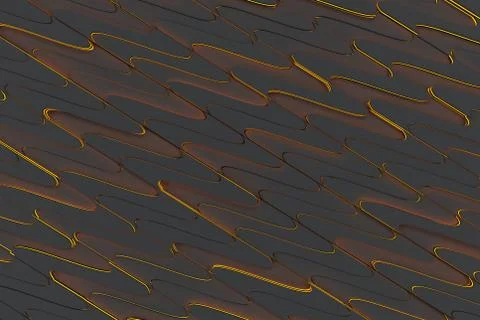 Pattern of black twisted extruded shapes with yellow glowing lines Stock Illustration