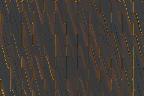 Pattern of black twisted extruded shapes with yellow glowing lines Stock Illustration
