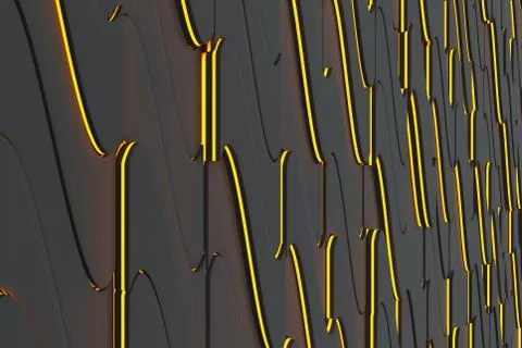 Pattern of black twisted extruded shapes with yellow glowing lines Stock Illustration