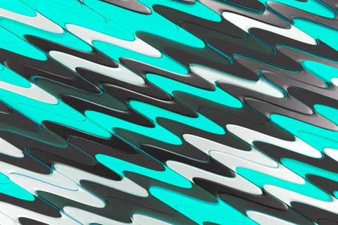 Pattern of black, white and blue twisted extruded shapes Stock Illustration