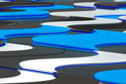 Pattern of black, white and blue twisted extruded shapes 스톡 일러스트