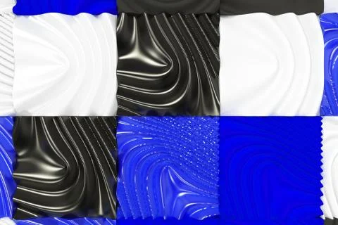 Pattern of black, white and blue cubes with deformed surfaces 스톡 일러스트