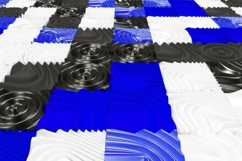 Pattern of black, white and blue cubes with deformed surfaces 스톡 일러스트