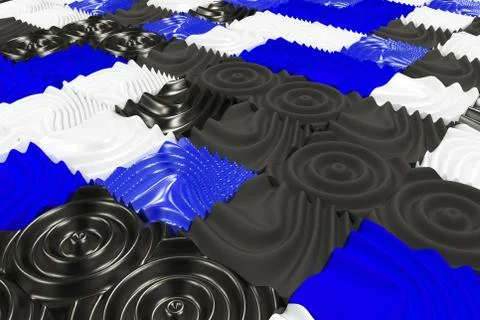 Pattern of black, white and blue cubes with deformed surfaces 스톡 일러스트