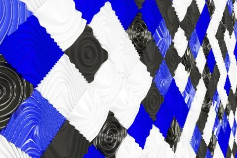 Pattern of black, white and blue cubes with deformed surfaces 스톡 일러스트