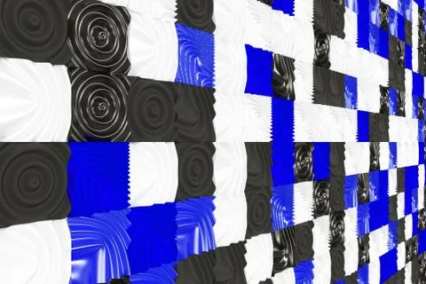 Pattern of black, white and blue cubes with deformed surfaces 스톡 일러스트